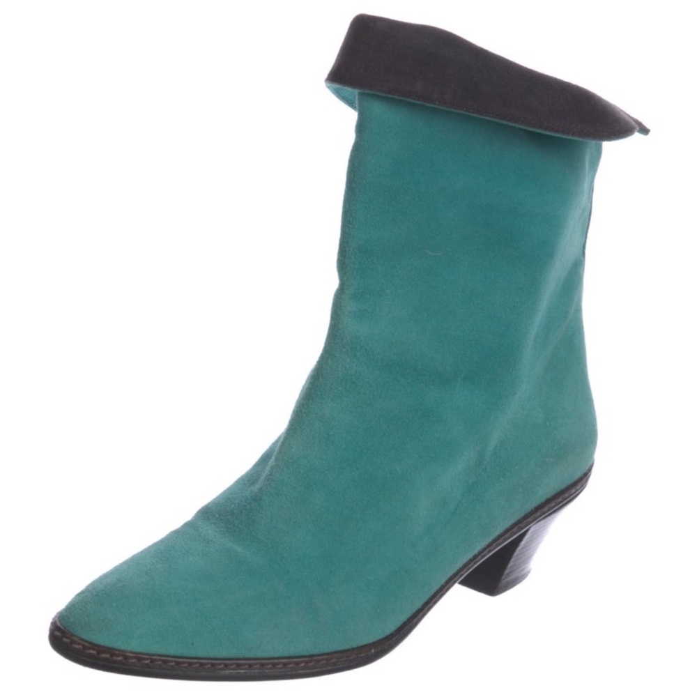Andrea Pfister Vintage Suede Turquoise Teal Ankle Boot - Picture 2 of 8